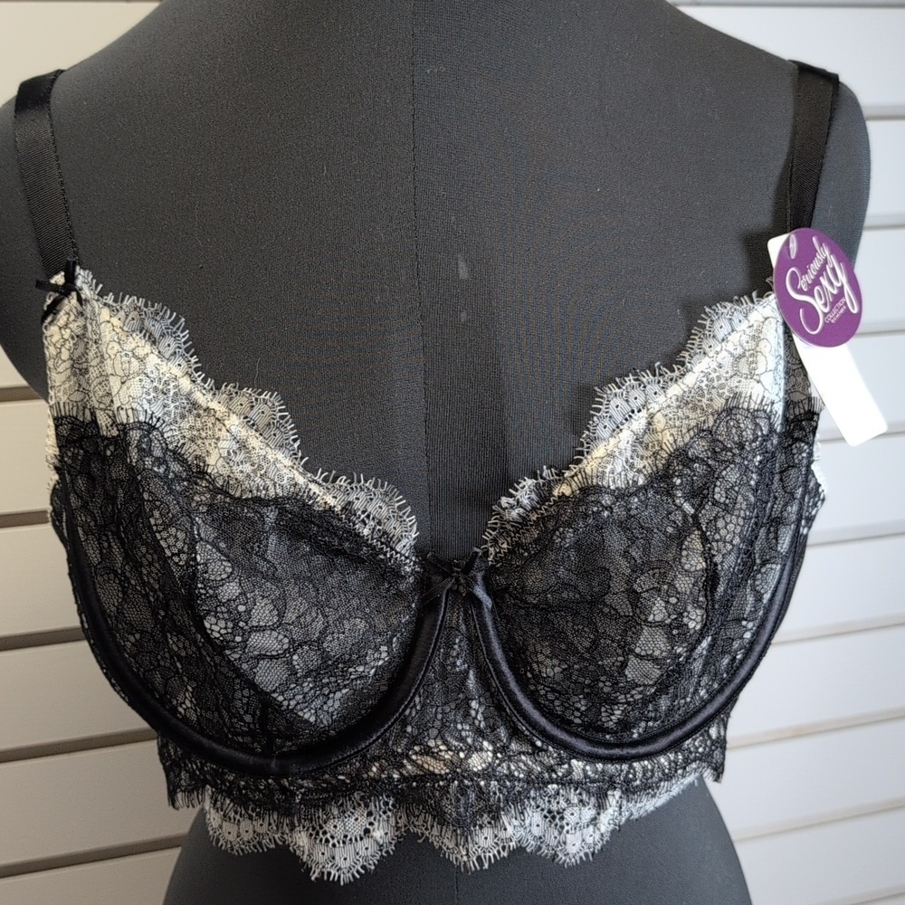 Cacique Seriously Sexy Black Lace Unlined Demi Bra 44B NWT